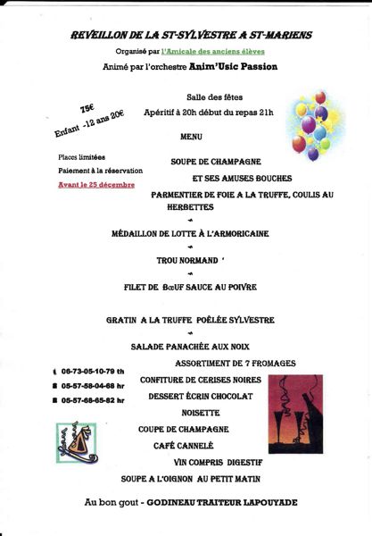 REVEILLON DE LA ST SYVESTRE 2018/2019 (gironde)