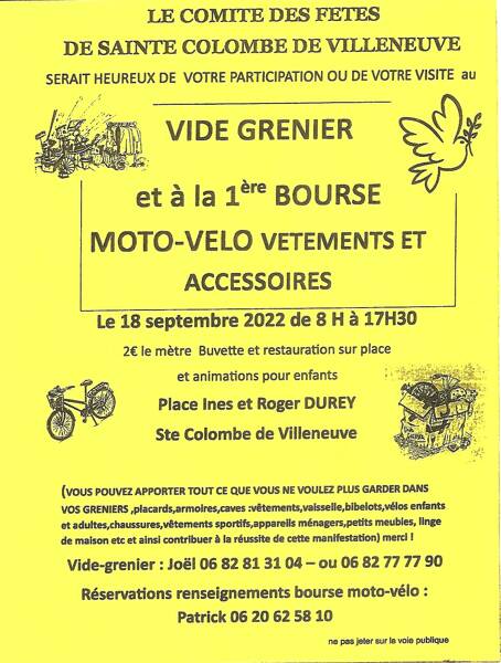 VIDE GRENIER  1ER BOURSE MOTO VELO VETEMENTS ACCESSOIRES