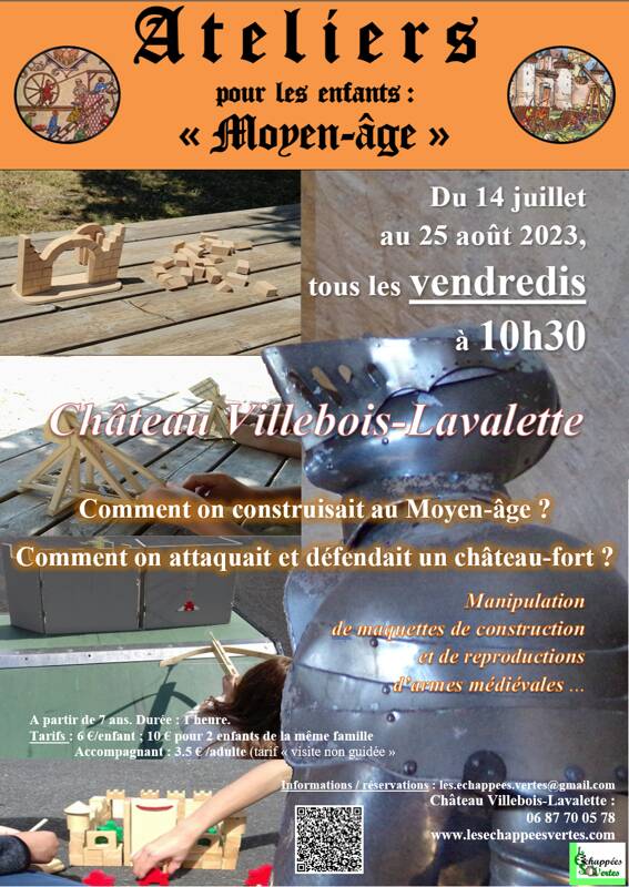 ateliers Moyen-âge pour les enfants, château Villebois-Lavalette