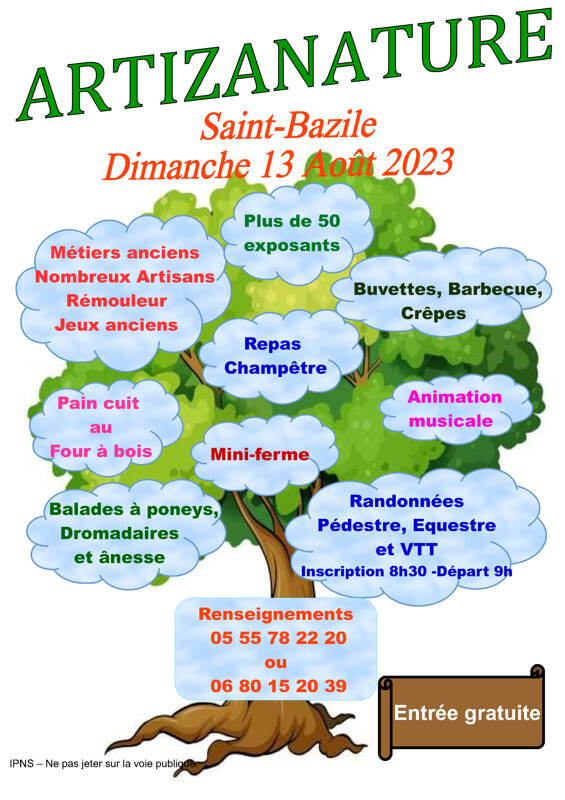 Fête de l'artisanat à Saint-Bazile le 13 août 2023