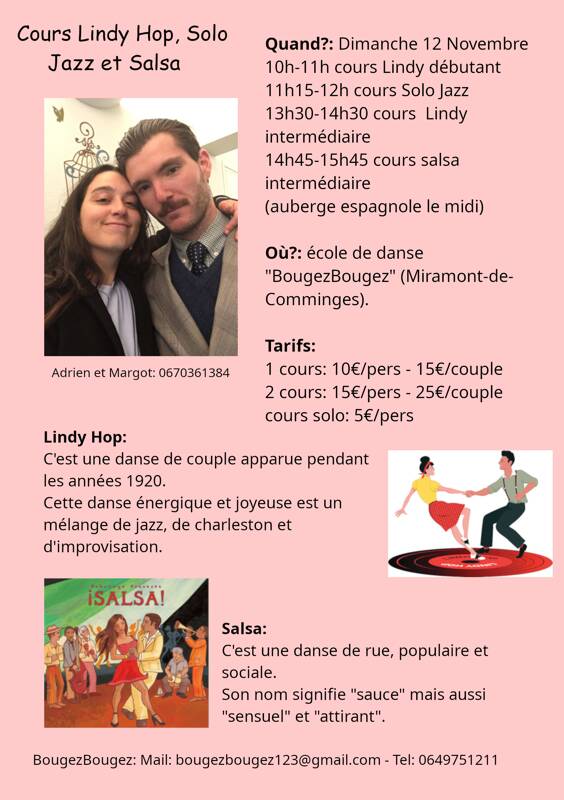 Cours de Lindy-Hop, Salsa et Solo swing