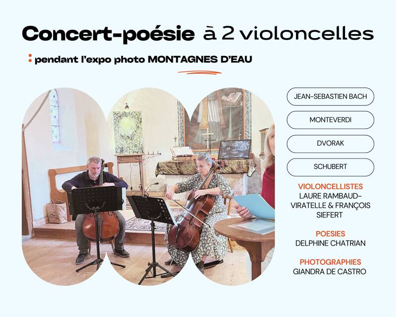 Concert-poésie à 2 violoncelles (Bach, Dvorak, Schubert, Monteverdi,  ... )