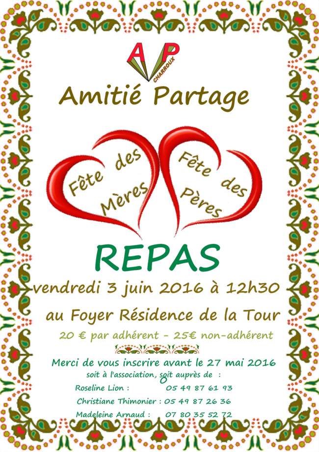 Repas Fête des Mères et des Pères