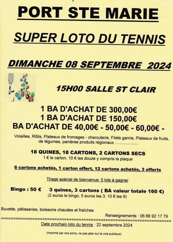 Loto tennis port sainte marie