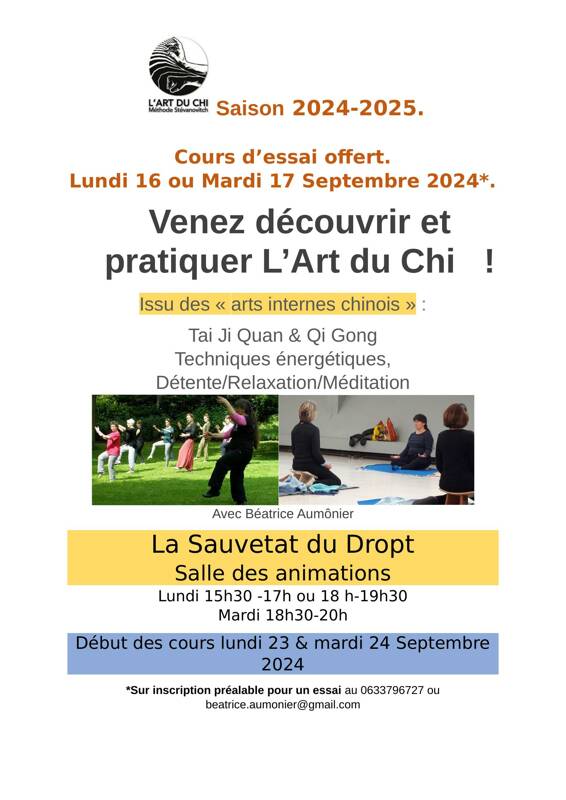 Venez découvrir l'Art du Chi à la Sauvetat-du-Dropt! Ateliers gratuits 16 & 17 septembre