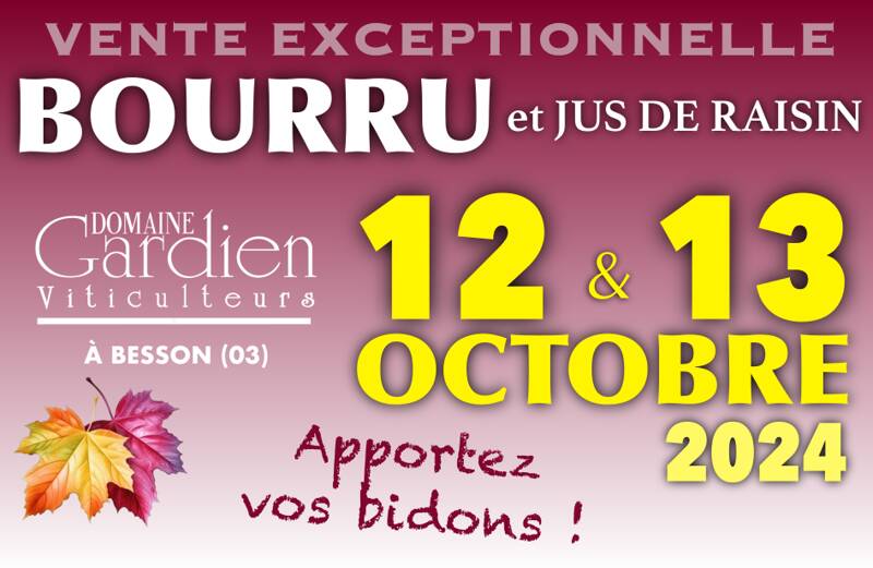 Vente et dégustation de BOURRU et JUS DE RAISIN