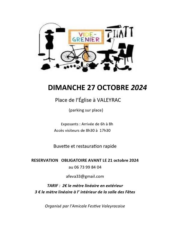 VIDE GRENIER LE 27 OCTOBRE A VALEYRAC