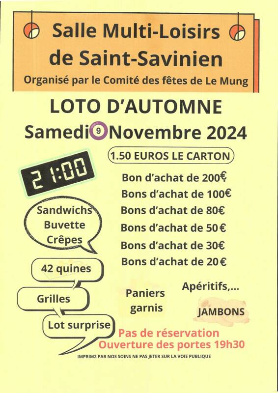 LOTO D'AUTOMNE du Comité des Fêtes de LE MUNG