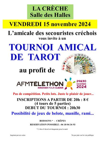 Tournoi amical de tarot au profit du Téléthon 2024