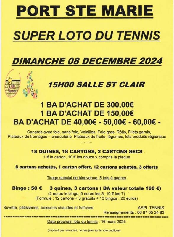 Loto tennis port sainte marie