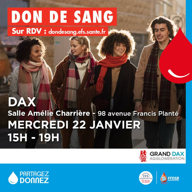 Collecte de sang 22 janvier à Dax