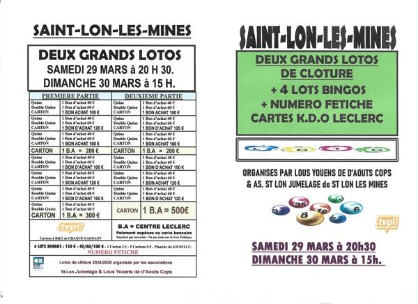 DEUX GRANDS LOTOS BINGOS AVEC FETICHE DE CLOTURE