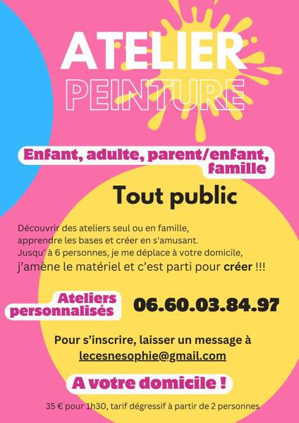 Ateliers artistiques à domicile, tout public