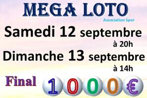 Méga LOTO animé par Karine samedi 12 septembre. Final 1000€ BA 300€, 150€ ...