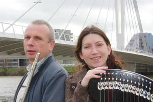 photo Duo LAZULI en concert avec Yves Brisson (flûtes),Emilie Chevillard(harpe celtique)