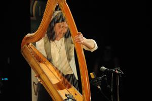 photo Christophe GUILLEMOT joue comme il respire sur les harpes celtiques qu'il a fabriqué