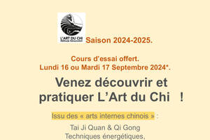 Venez découvrir l'ART du CHI 0 La Sauvetat- du- Dropt. Séances  offertes lundi 16 septembre 15h30 & 18h mardi 17 septembre 18h30