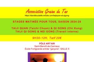 STAGES MATINÉE POUR TOUS, SAISON 2024-25, TAIJI QUAN (Taichi Chuan) & QI GONG (Chi Kung) TAIJI QI GONG & NEI GONG