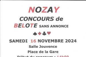 Concours de Belote sans annonce NOZAY (44) le 16/11/2024