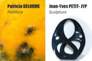 photo Exposition Patricia Delorme, Peintures et Jean Yves Petit, Sculptures