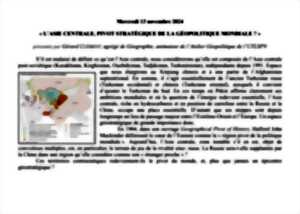 Conférence UTL : « L’ASIE CENTRALE, PIVOT STRATÉGIQUE DE LA GÉOPOLITIQUE MONDIALE ? »