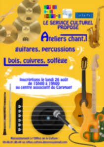 Ateliers chants, guitares, percussions, bois, cuivres, solfèges