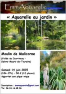 photo Aquarelle au jardin, peinture plein air au Moulin de Malicorne